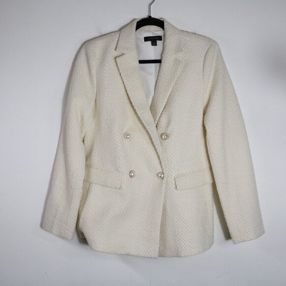 Ann Taylor The Wool Blend Tweed Double Breasted Blazer Womens 6 Winter White - Picture 1 of 7